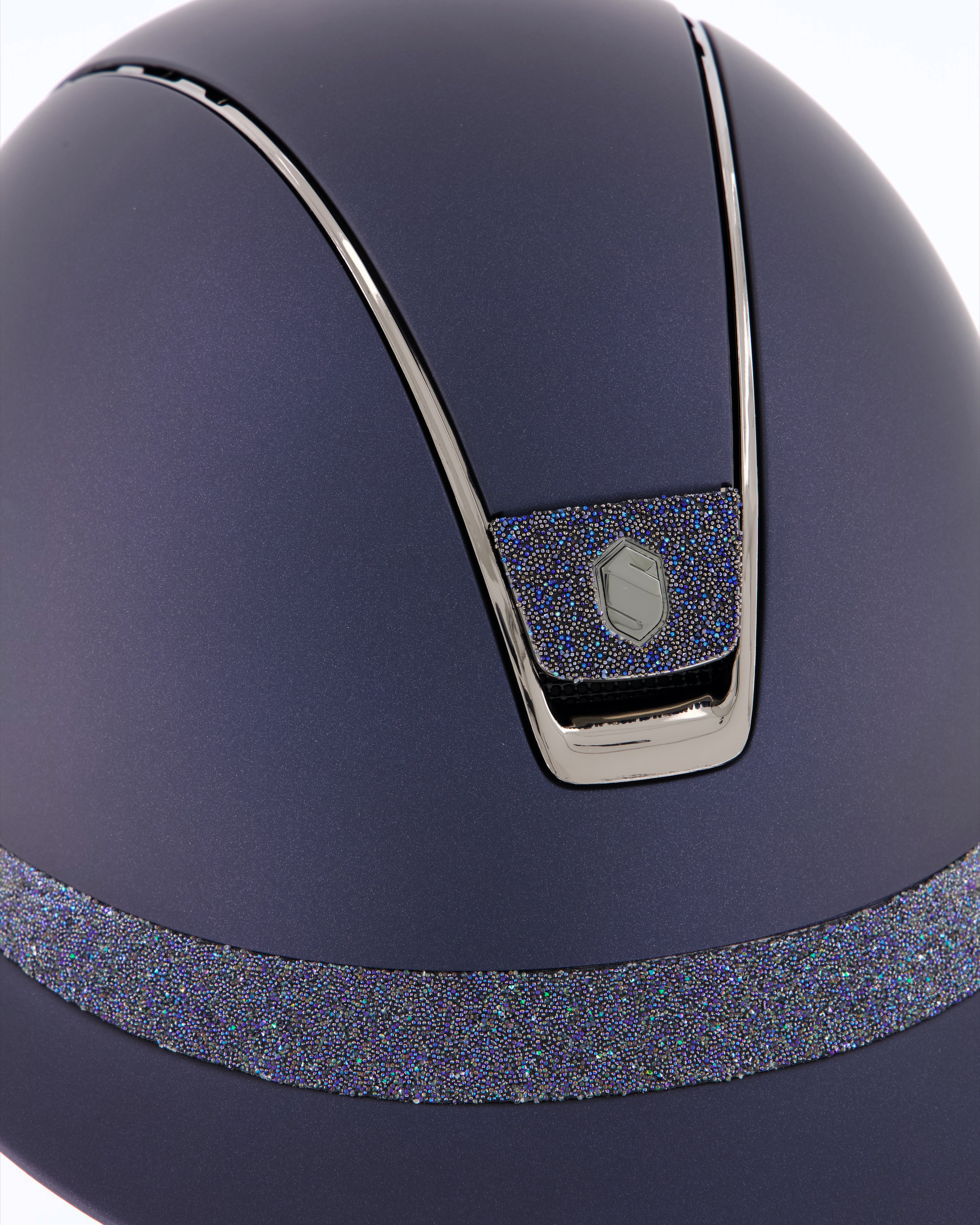 Reithelm Miss Shield Shadowmatt, Frontal Band Crystal Fabric Swarovski Bermuda Blue, Trim Chrome Black, Blason Crystal Fabric Bermuda Blue in Blau