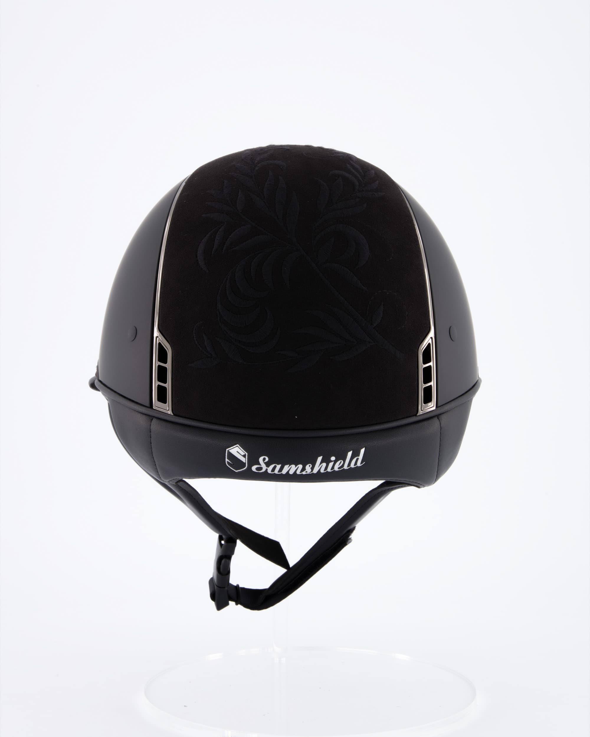 Reithelm Miss Shield Shadowmatt Black, Top Flower Embroidery Black, Frontal Band Flower Swarovski Black, Trim u. Blason Chrome Black