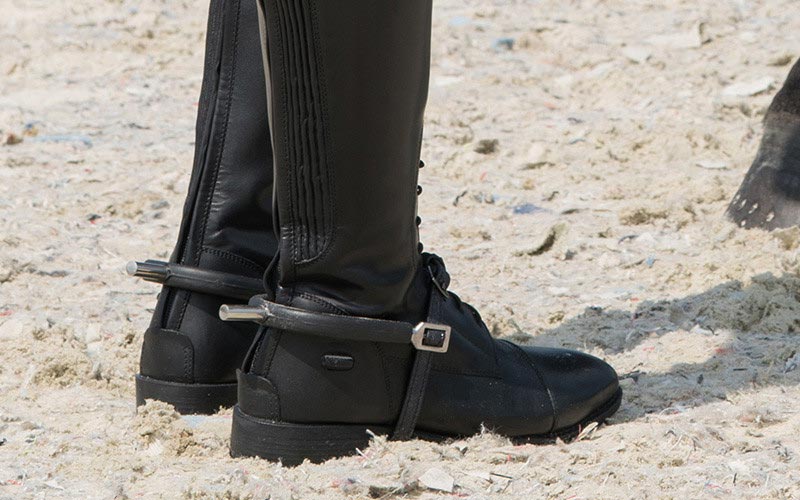 Sporen und Sporenriemen am Reitstiefel