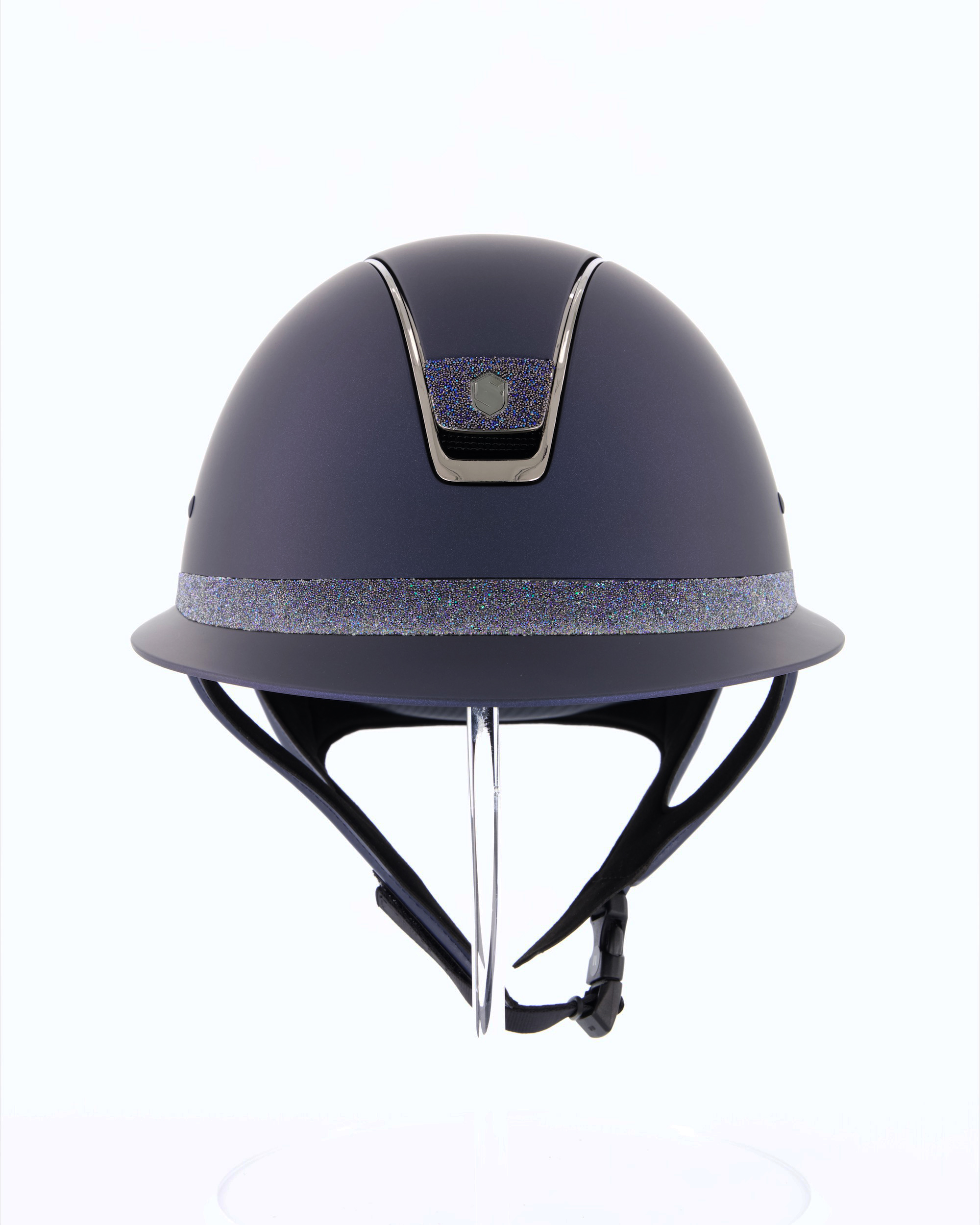 Reithelm Miss Shield Shadowmatt, Frontal Band Crystal Fabric Swarovski Bermuda Blue, Trim Chrome Black, Blason Crystal Fabric Bermuda Blue in Blau