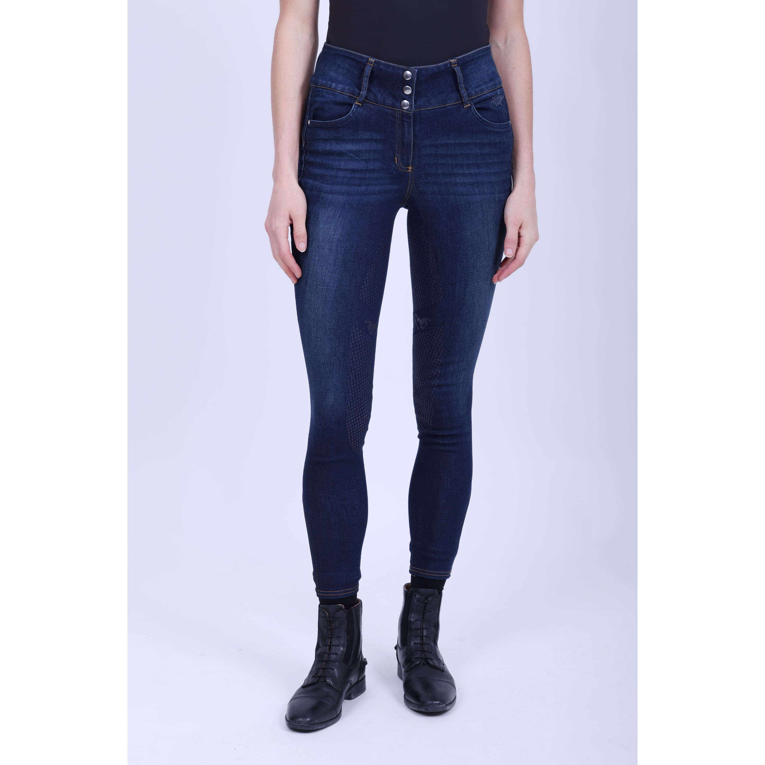 Reithose Damen Elena denim Vollgrip in Dark Blue Denim