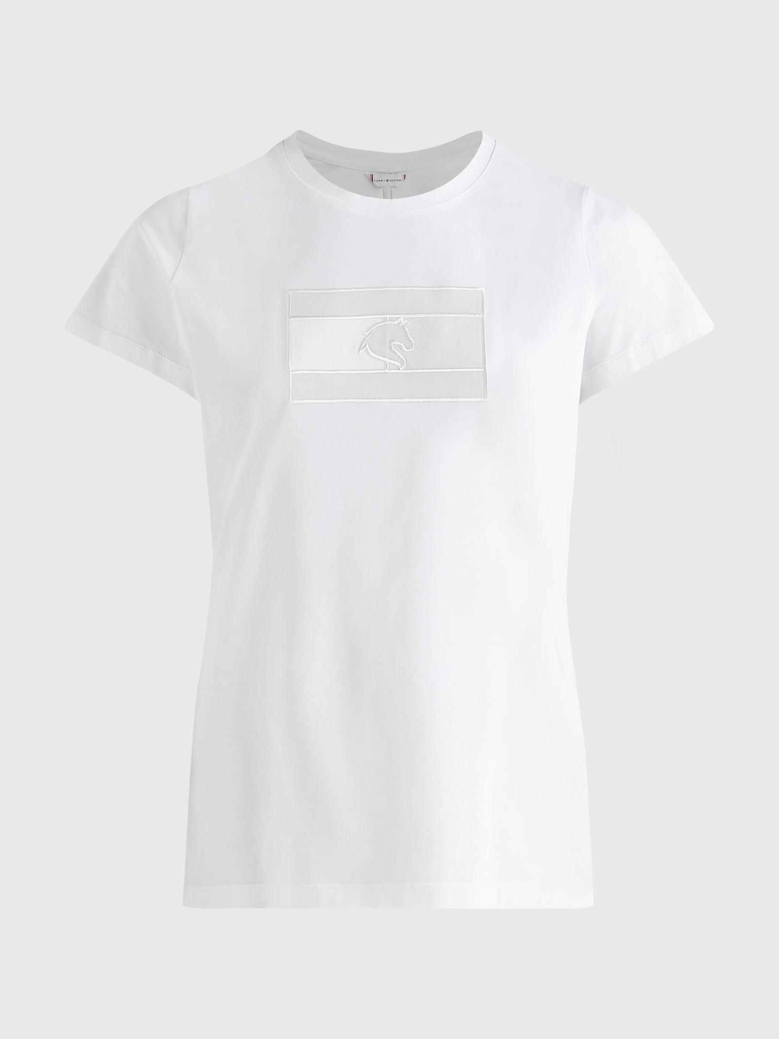 Rundhals T-Shirt Damen Style mit Logo Applikation in th optic white