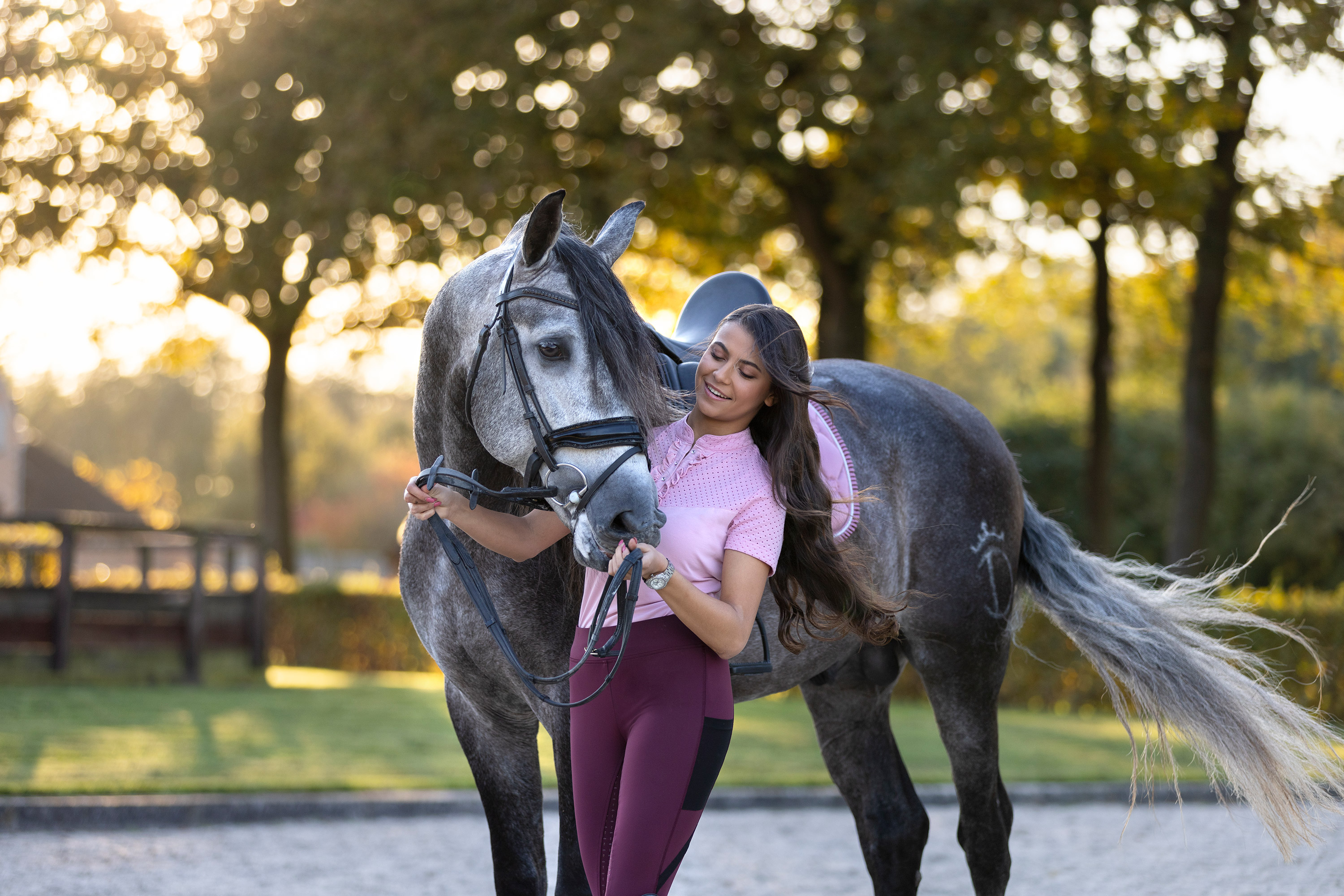 Reitleggings Damen Star Vollgrip in Dark berry